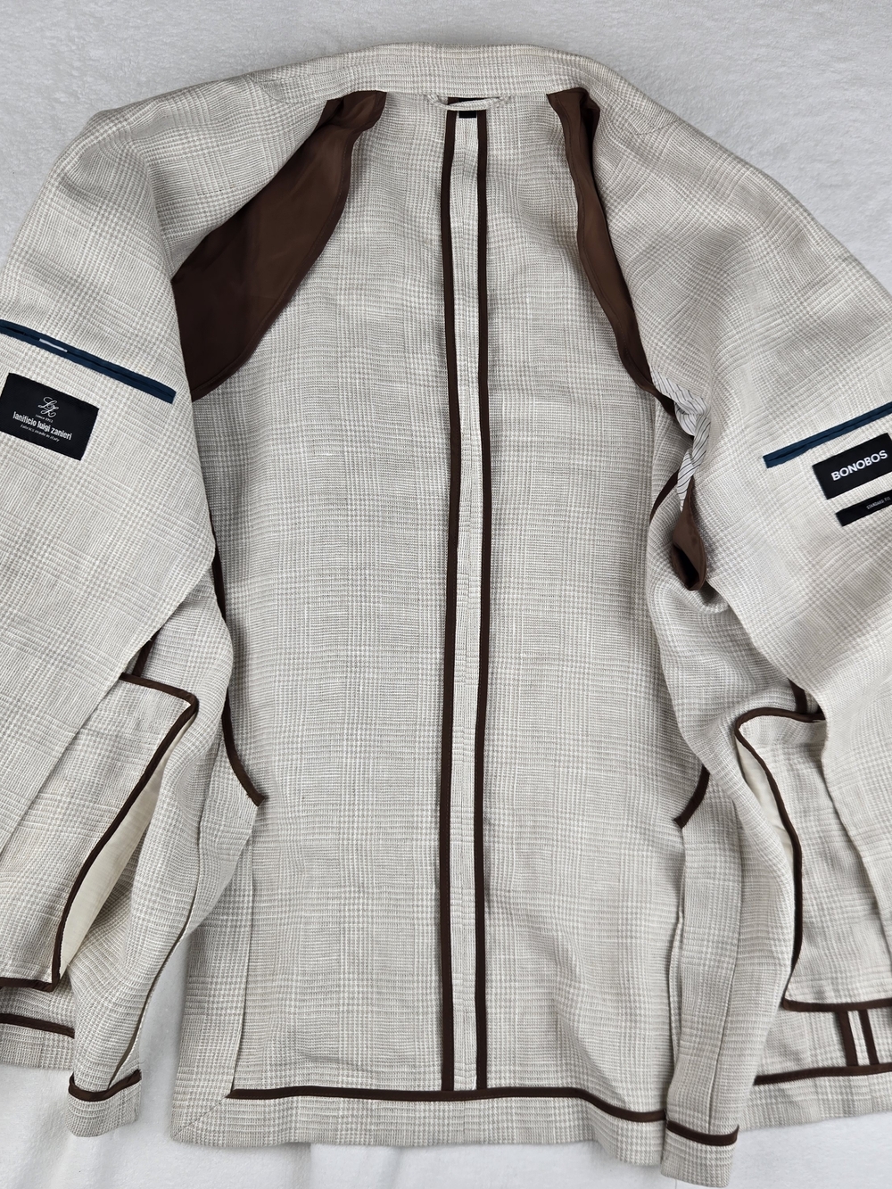 Bonobos Beige Check Two-Button Blazer Italian Linen Size 42R - Picture 9 of 13